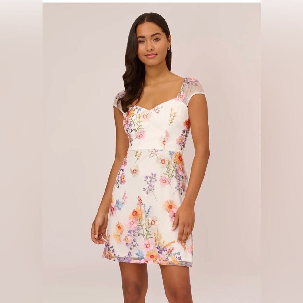 Adrianna Papell Floral Embroidered Mini Dress